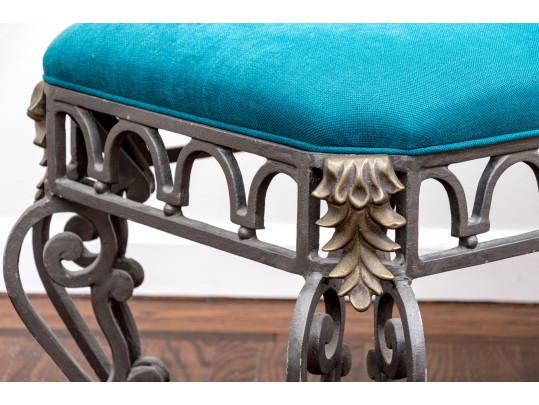 Upholstered Neoclassical Iron Bench