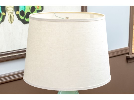 Pair Of Festoni Triple Gourd Celadon Ceramic Table Lamps