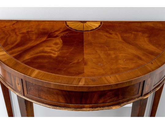 Mahogany And Satinwood Demilune Console