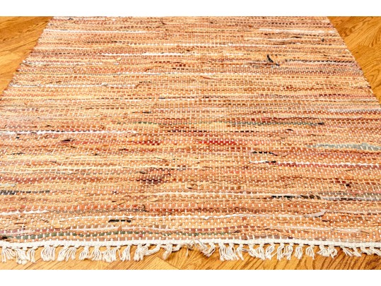 Leather And Fabric Chindi Dhurrie Accent Carpet, 5'-9 1/2 X 3'-8