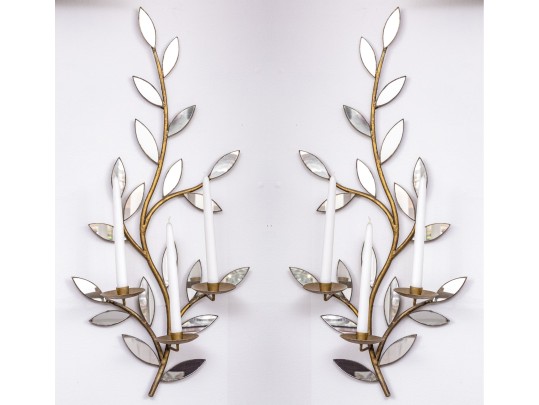 Pair Of Fabulous Mirrored Three Light Wall Sconces