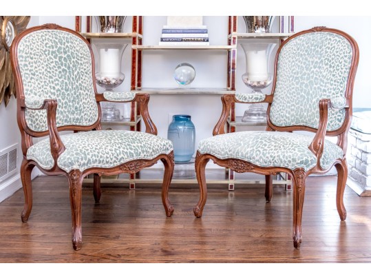 Pair Of Louis XV Style Fauteuils In Leopard Pattern Upholstery