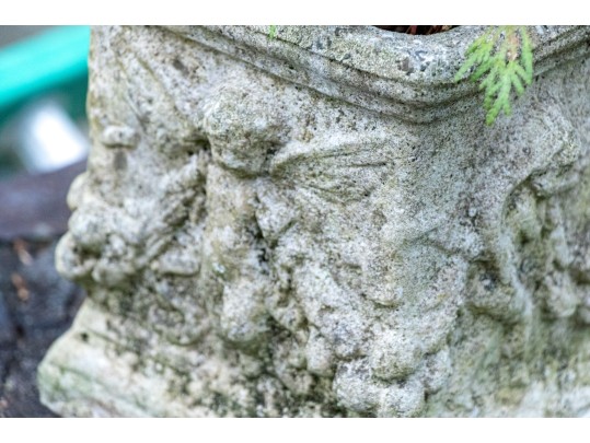 Pair Of Cast Stone Putti Motif Planters