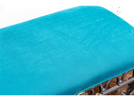 Upholstered Neoclassical Iron Bench
