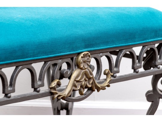Upholstered Neoclassical Iron Bench
