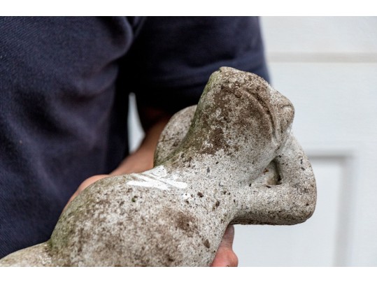 Cast Stone Reclining Frog And Copper Dragonfly