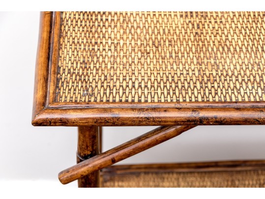 Fabulous Woven Rattan Side Table With Shelf