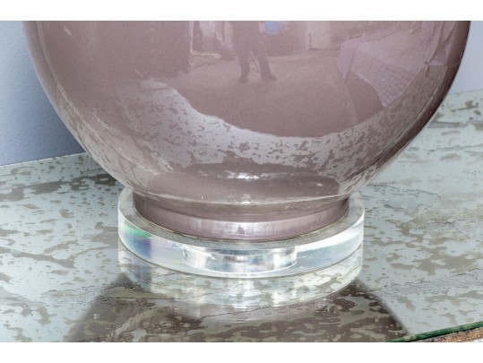 Pair Of Chinese Ceramic Vase Form Table Lamps On Lucite Bases