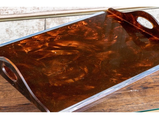 Dovecote Faux Tortoiseshell And Chrome Serving Tray, Original Purchase Price $495.
