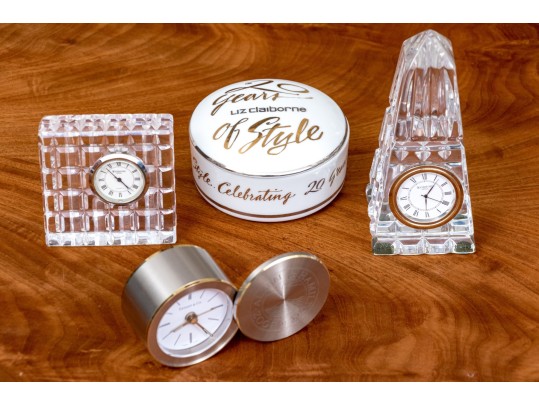 Collection Of Table Top Clocks And Box Including Tiffany & Co And Waterford