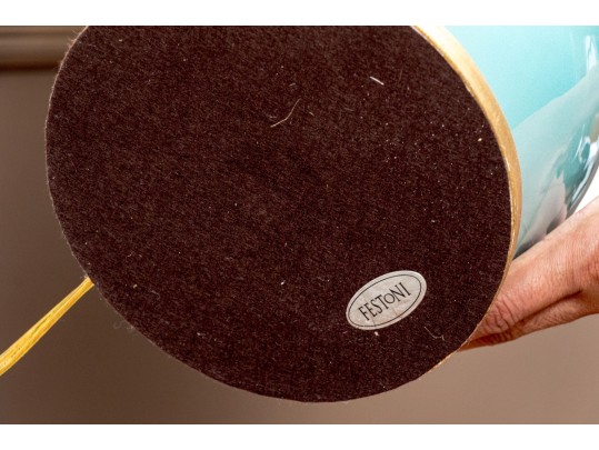 Pair Of Festoni Triple Gourd Celadon Ceramic Table Lamps