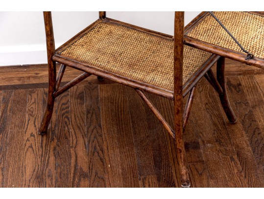 Fabulous Woven Rattan Side Table With Shelf