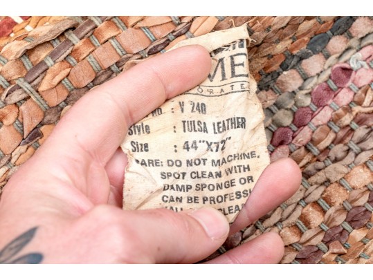 Leather And Fabric Chindi Dhurrie Accent Carpet, 5'-9 1/2 X 3'-8