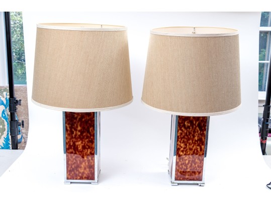 Pair Of Chrome And Faux Shell Table Lamps