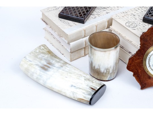 Eclectic Collection Of Table Top Items With Barometer