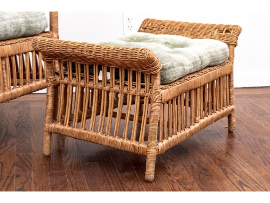 Fabulous Wicker Fanback Armchair With Ottoman