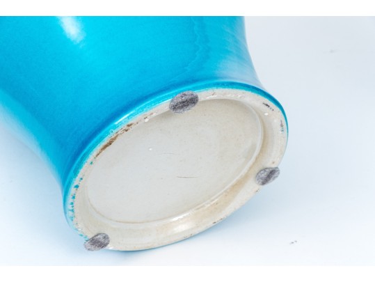 Quality Pair Of Cerulean Blue Glazed Baluster Jars