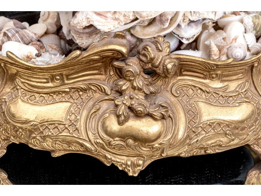 French Rococo Style Brass Jardiniere With Decorative Topiary