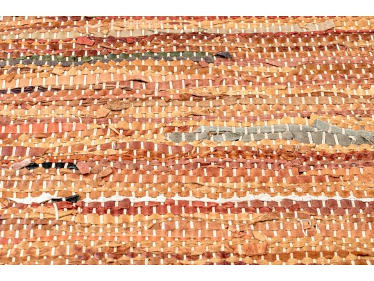 Leather And Fabric Chindi Dhurrie Accent Carpet, 5'-9 1/2 X 3'-8