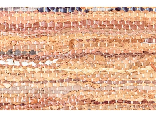 Leather And Fabric Chindi Dhurrie Accent Carpet, 6'-1