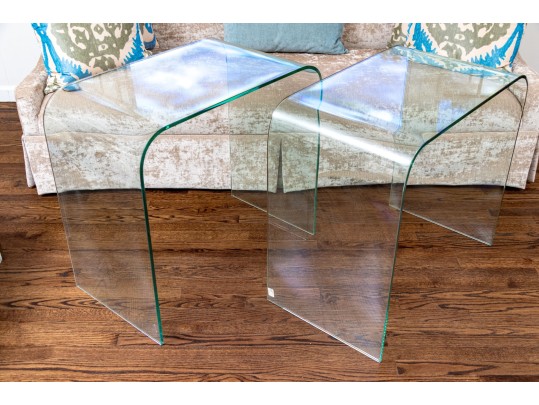 Chic Pair Of Glass Waterfall Tables