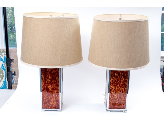 Pair Of Chrome And Faux Shell Table Lamps