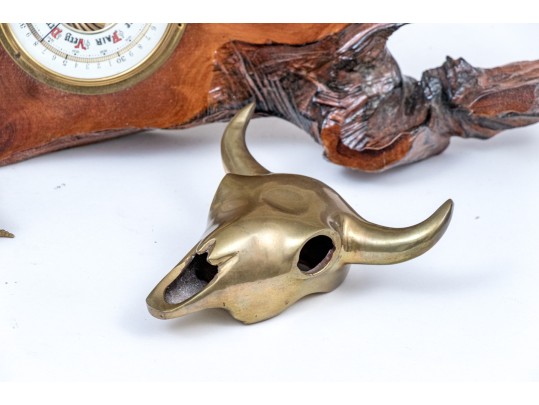 Eclectic Collection Of Table Top Items With Barometer