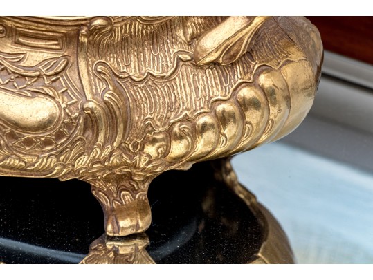 French Rococo Style Brass Jardiniere With Decorative Topiary