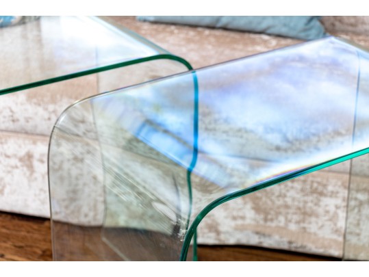 Chic Pair Of Glass Waterfall Tables