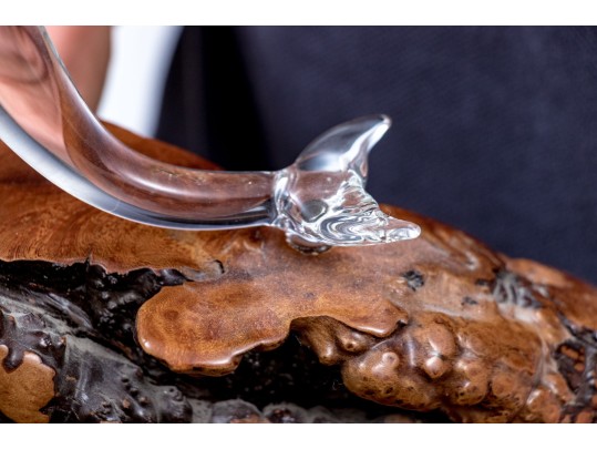 Burlwood And Glass Dolphin Sculpture