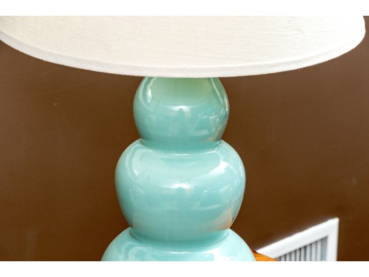 Pair Of Festoni Triple Gourd Celadon Ceramic Table Lamps