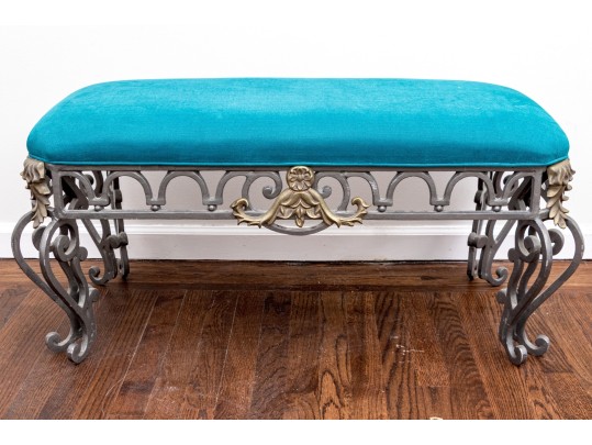 Upholstered Neoclassical Iron Bench