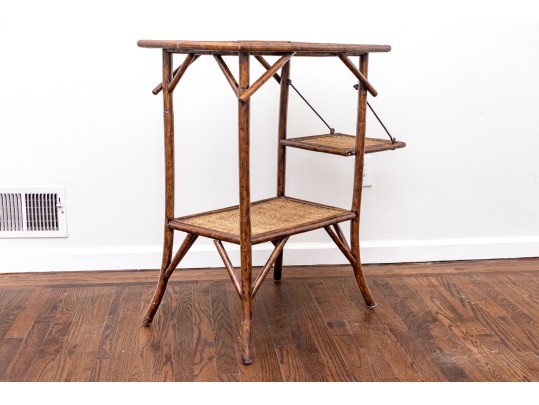 Fabulous Woven Rattan Side Table With Shelf