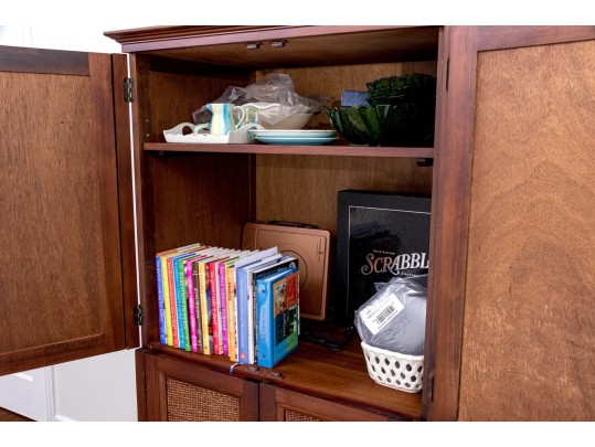 Fabulous Wood And Rattan Woven Cabinet