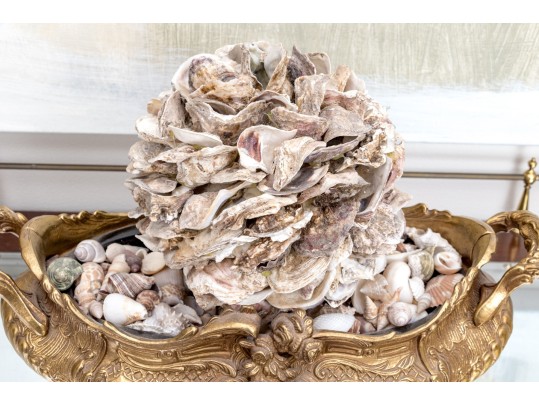 French Rococo Style Brass Jardiniere With Decorative Topiary