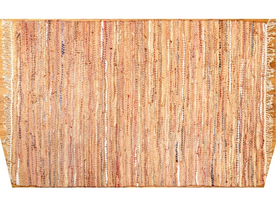 Leather And Fabric Chindi Dhurrie Accent Carpet, 6'-1