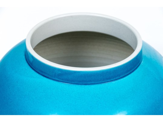 Quality Pair Of Cerulean Blue Glazed Baluster Jars