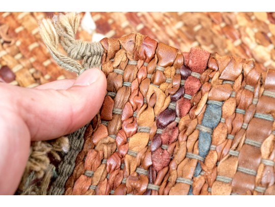 Pair Of Leather And Fabric Chindi Dhurrie Accent Carpets, 2'-11