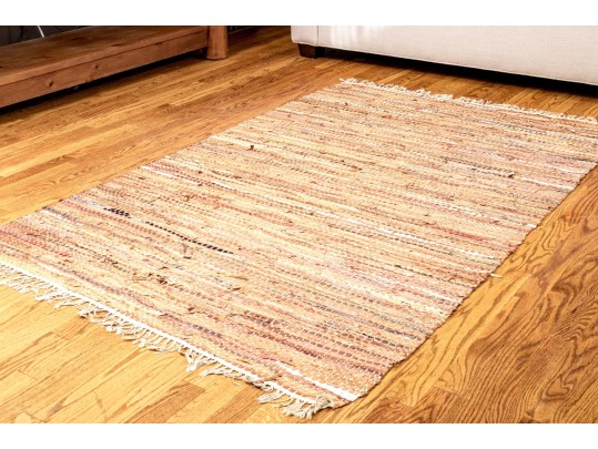 Leather And Fabric Chindi Dhurrie Accent Carpet, 6'-1