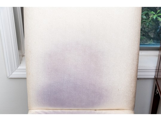 Set Of Four Faux Shagreen Upholstered Camel Back Dining Chairs