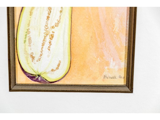 Set Of Six Burnell Signed Watercolor Paintings Of Vegetables, 2011