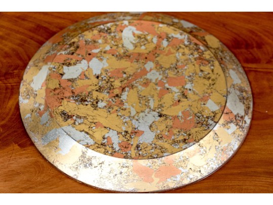 Decorative Group With Gilt Splashed Glass Charger And Pair Of Glass Candlesticks