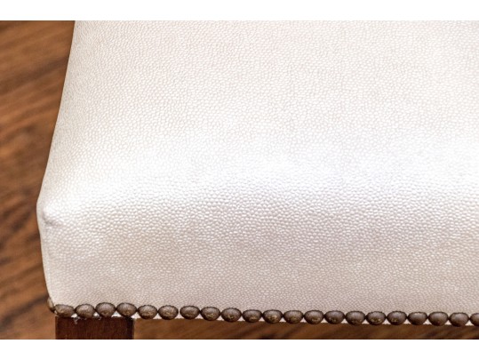 Set Of Four Faux Shagreen Upholstered Camel Back Dining Chairs