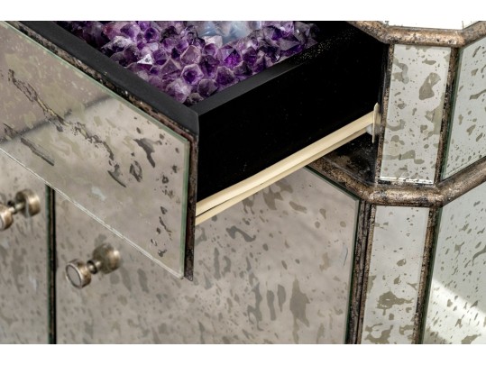 Lavish Set Of Two Compatible Mirrored Nightstands