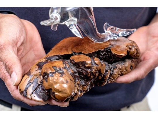 Burlwood And Glass Dolphin Sculpture