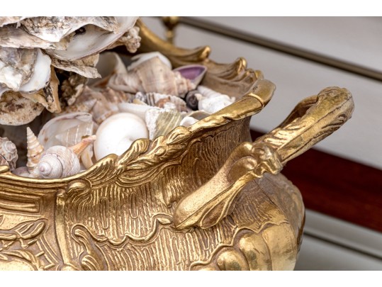 French Rococo Style Brass Jardiniere With Decorative Topiary