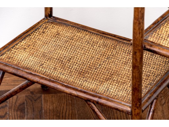 Fabulous Woven Rattan Side Table With Shelf
