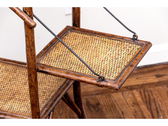 Fabulous Woven Rattan Side Table With Shelf