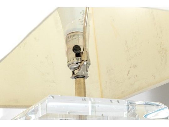 Signed LeRoy Fabulous Pair Of Architectural Lucite Table Lamps, 1977