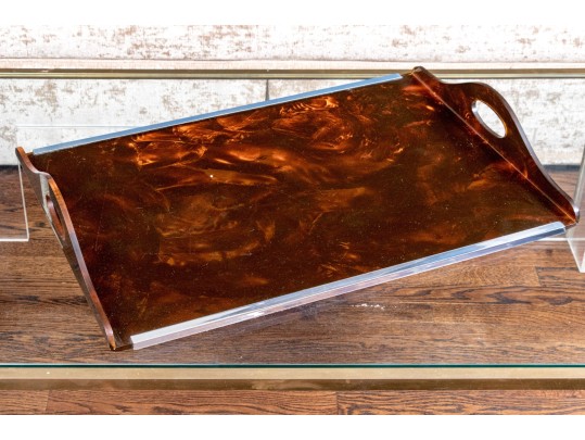 Dovecote Faux Tortoiseshell And Chrome Serving Tray, Original Purchase Price $495.